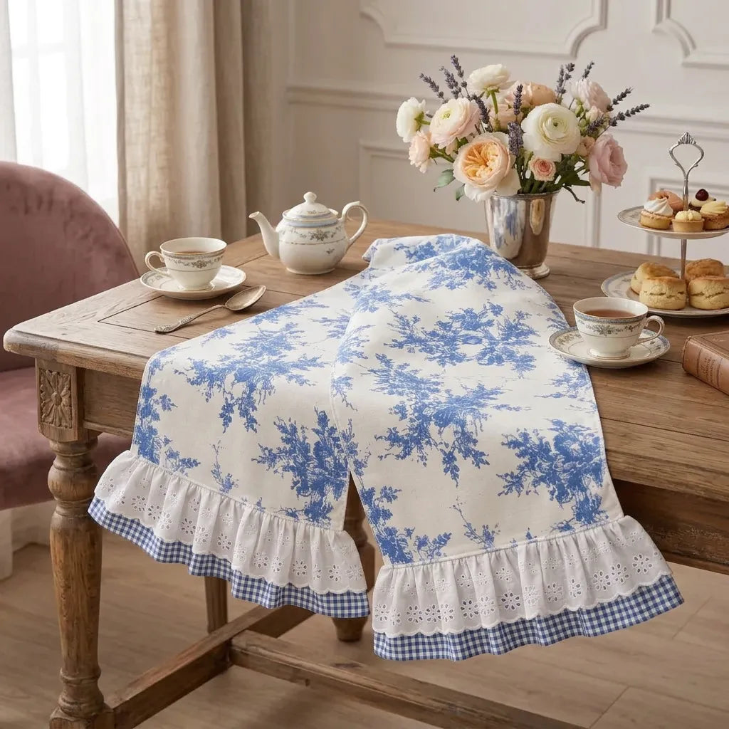 French Cottage Tasarım Mavi Fransız - Mavi Pötikare Runner