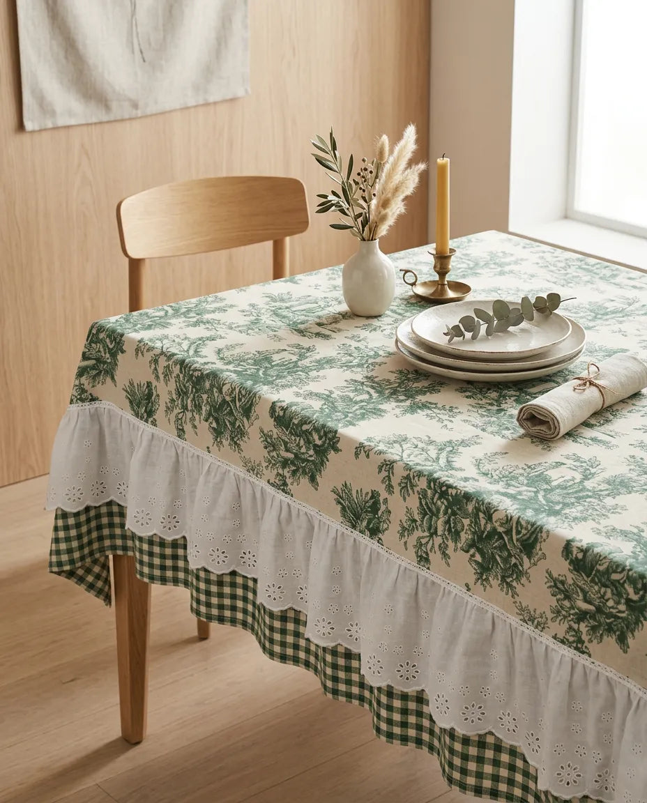 French Cottage Premium Dizayn Premium Yeşil Masa Örtüsü