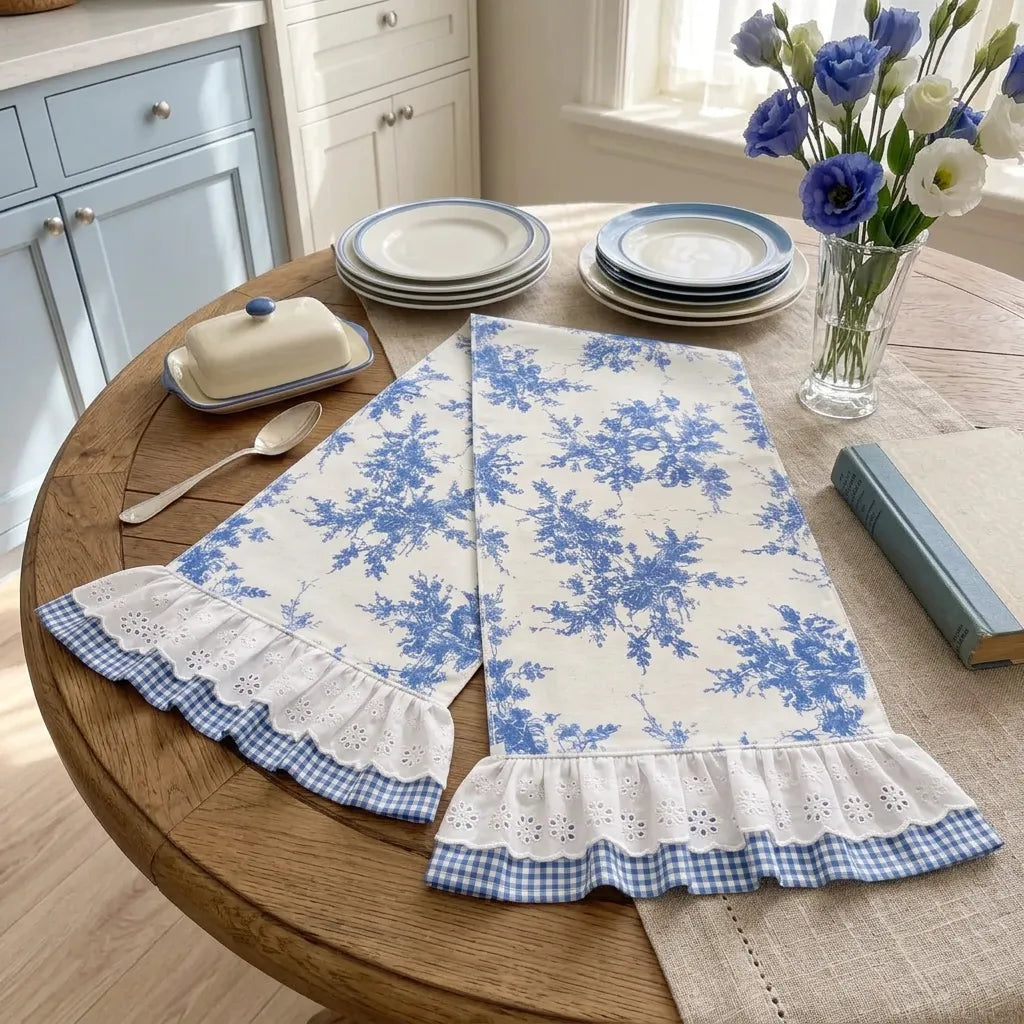 French Cottage Tasarım Mavi Fransız - Mavi Pötikare Runner