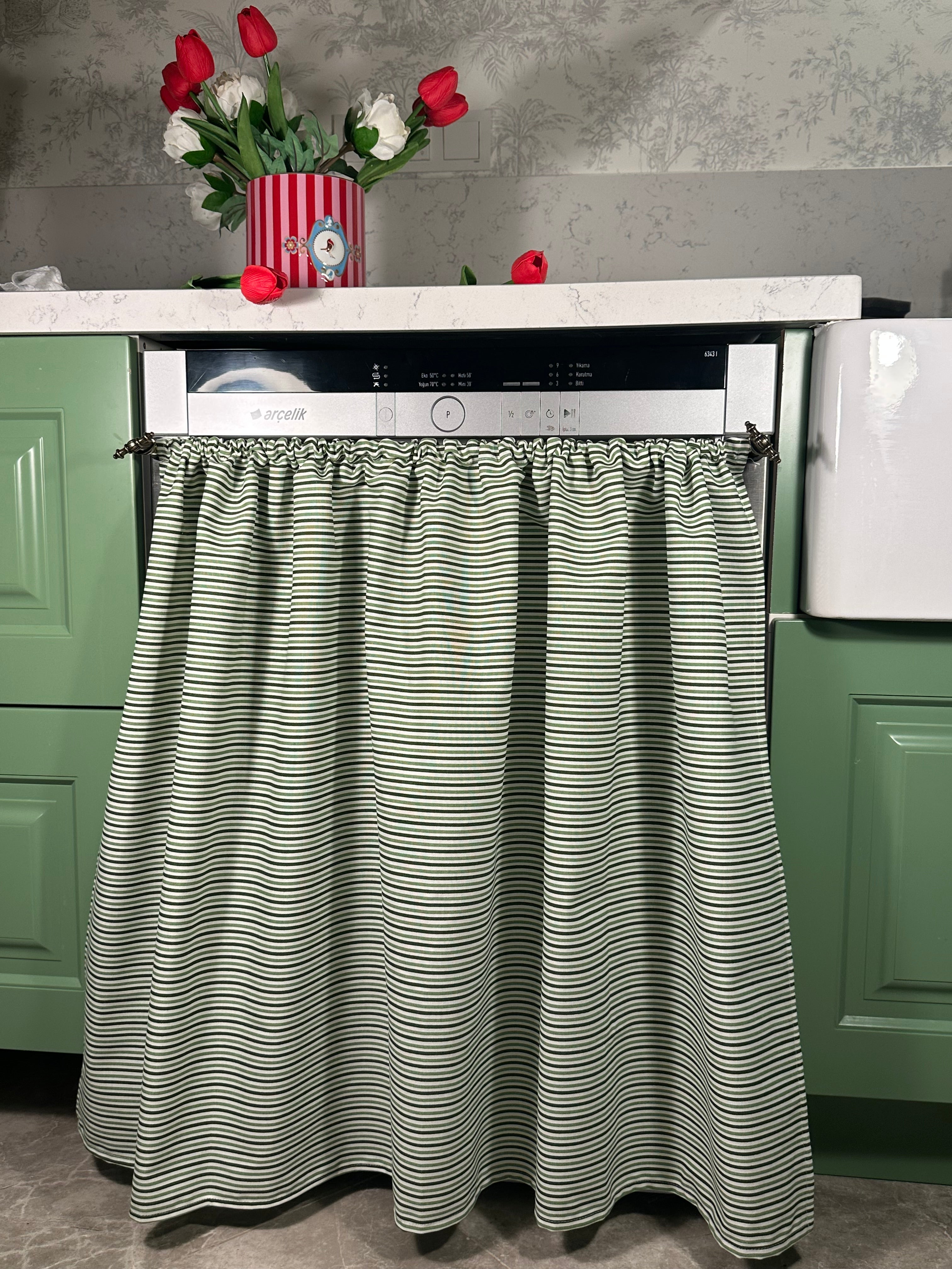 Mıknatıslı Bulaşık-Çamaşır-Kurutma Makinesi Perdesi French Linen (Yeşil)