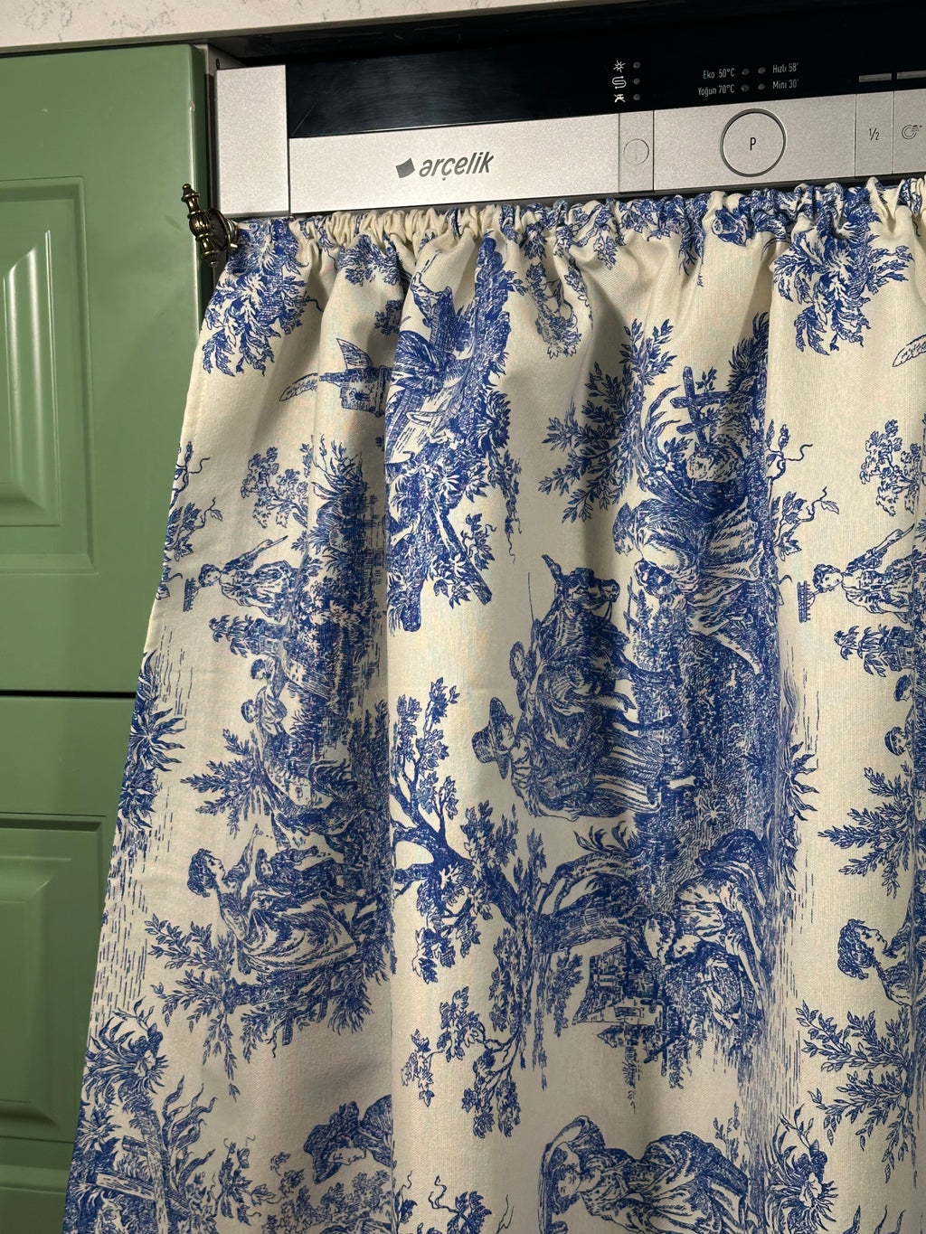 Mıknatıslı Bulaşık-Çamaşır-Kurutma Makinesi Perdesi Fransız Köylü (Mavi)