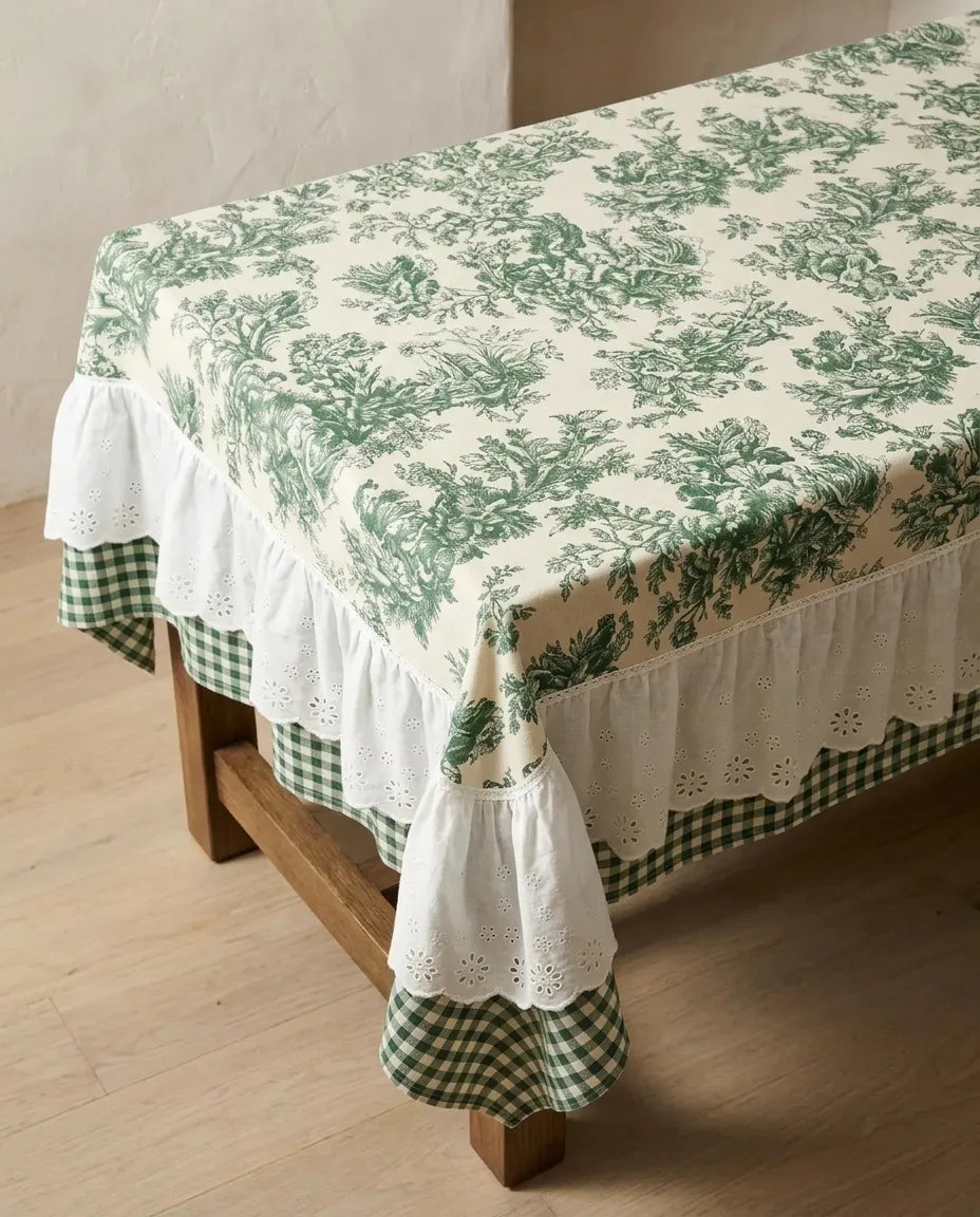 French Cottage Premium Dizayn Premium Yeşil Masa Örtüsü