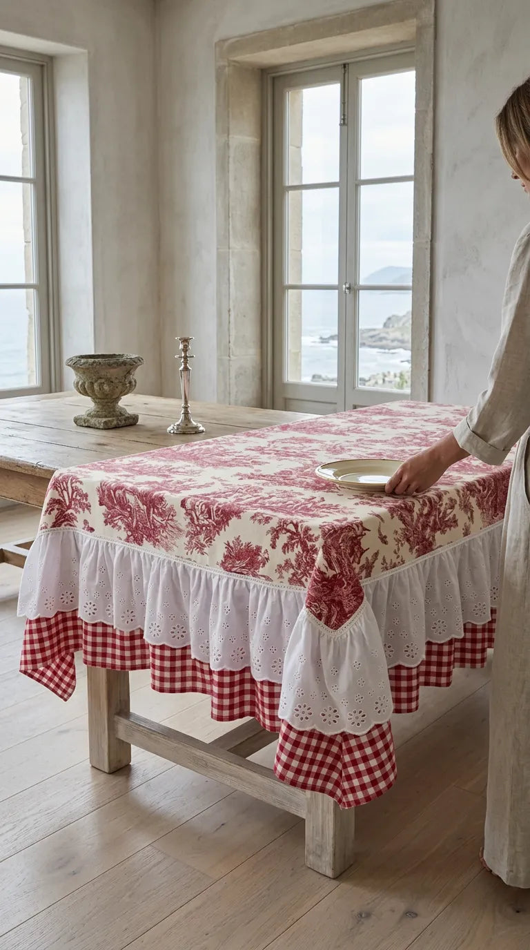 French Cottage Premium Dizayn Premium Kırmızı Masa Örtüsü
