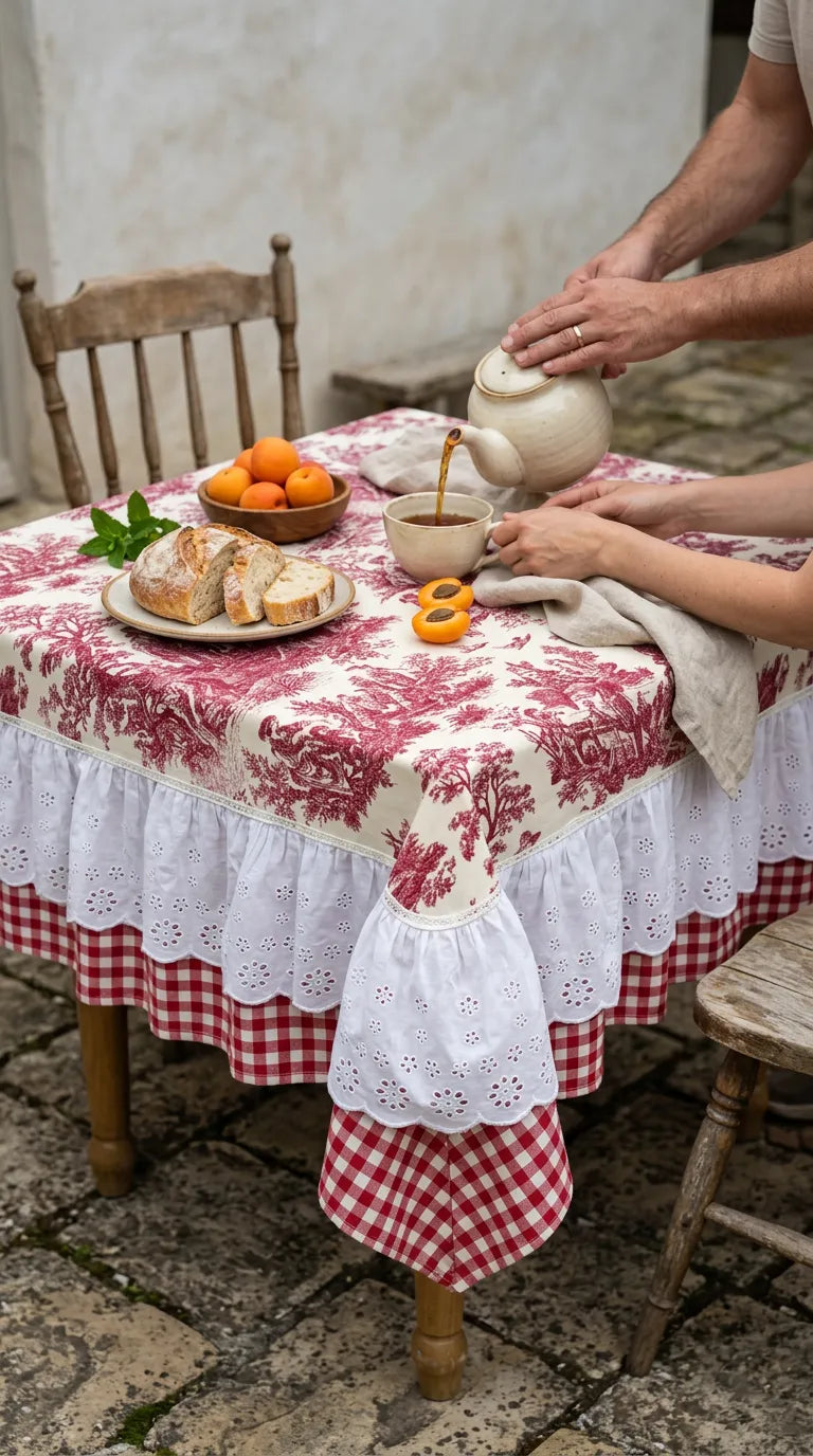 French Cottage Premium Dizayn Premium Kırmızı Masa Örtüsü