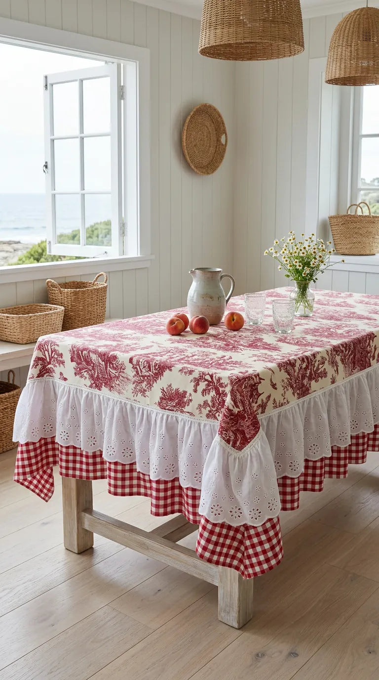 French Cottage Premium Dizayn Premium Kırmızı Masa Örtüsü