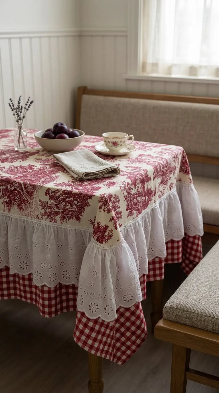 French Cottage Premium Dizayn Premium Kırmızı Masa Örtüsü