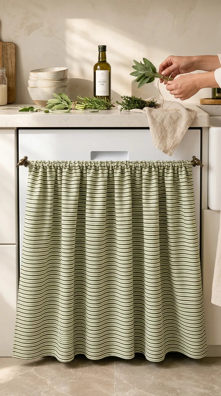 Mıknatıslı Bulaşık-Çamaşır-Kurutma Makinesi Perdesi French Linen (Yeşil)