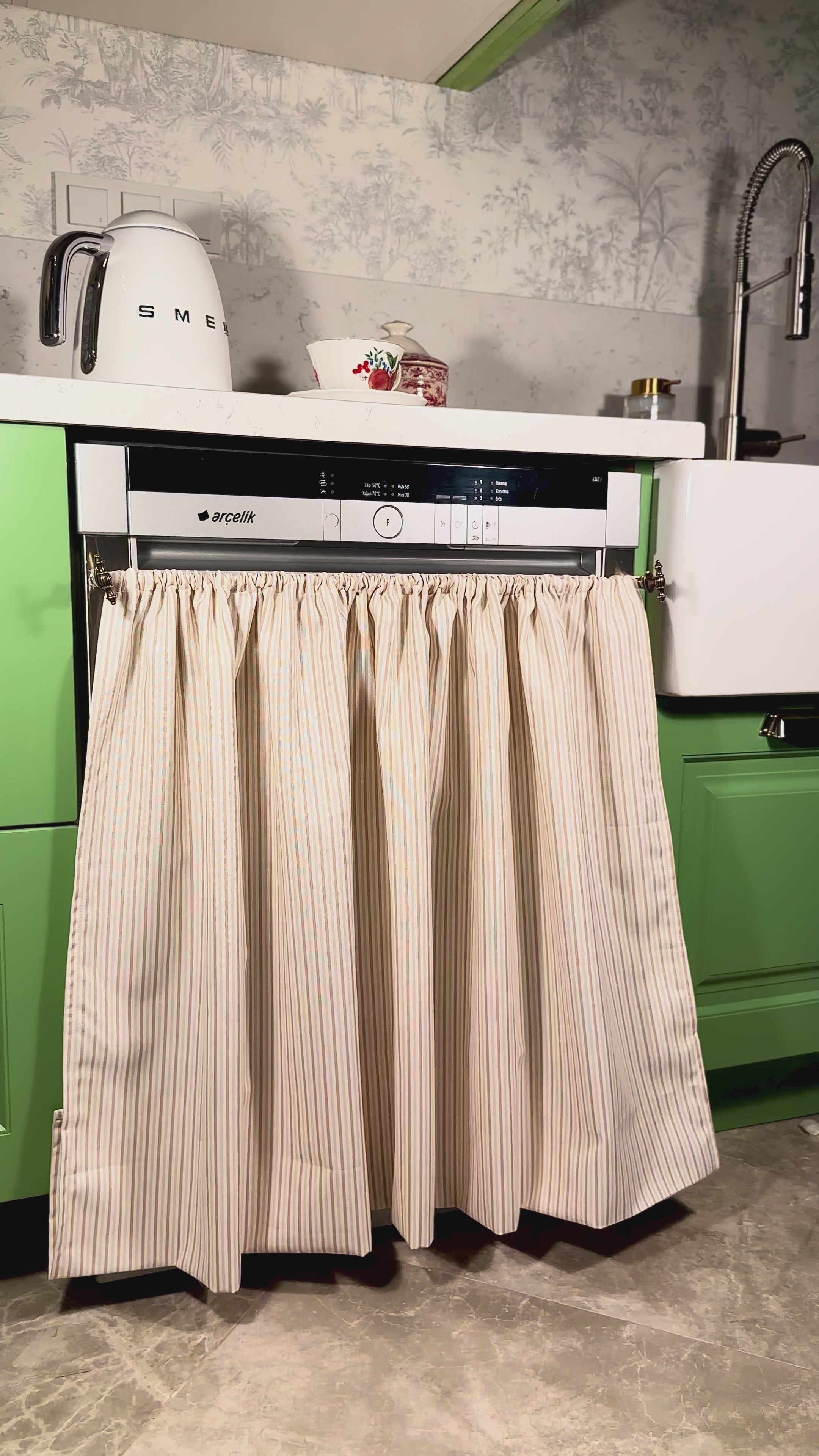 Bulaşık Makine Perdesi French Linen Deseni
