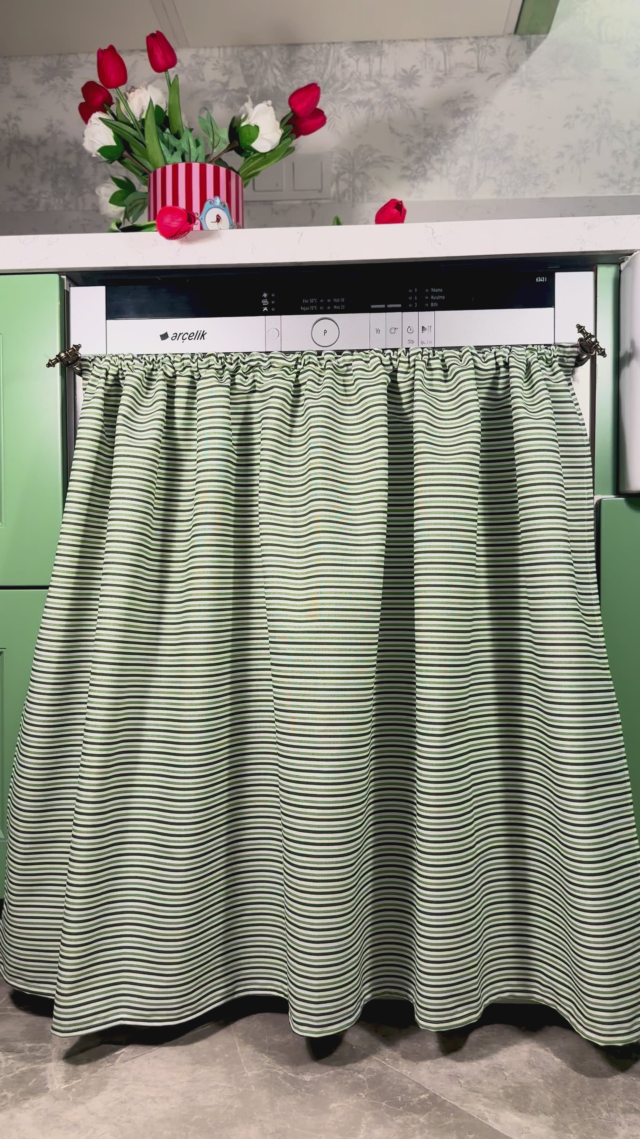 Mıknatıslı Bulaşık-Çamaşır-Kurutma Makinesi Perdesi French Linen (Yeşil)