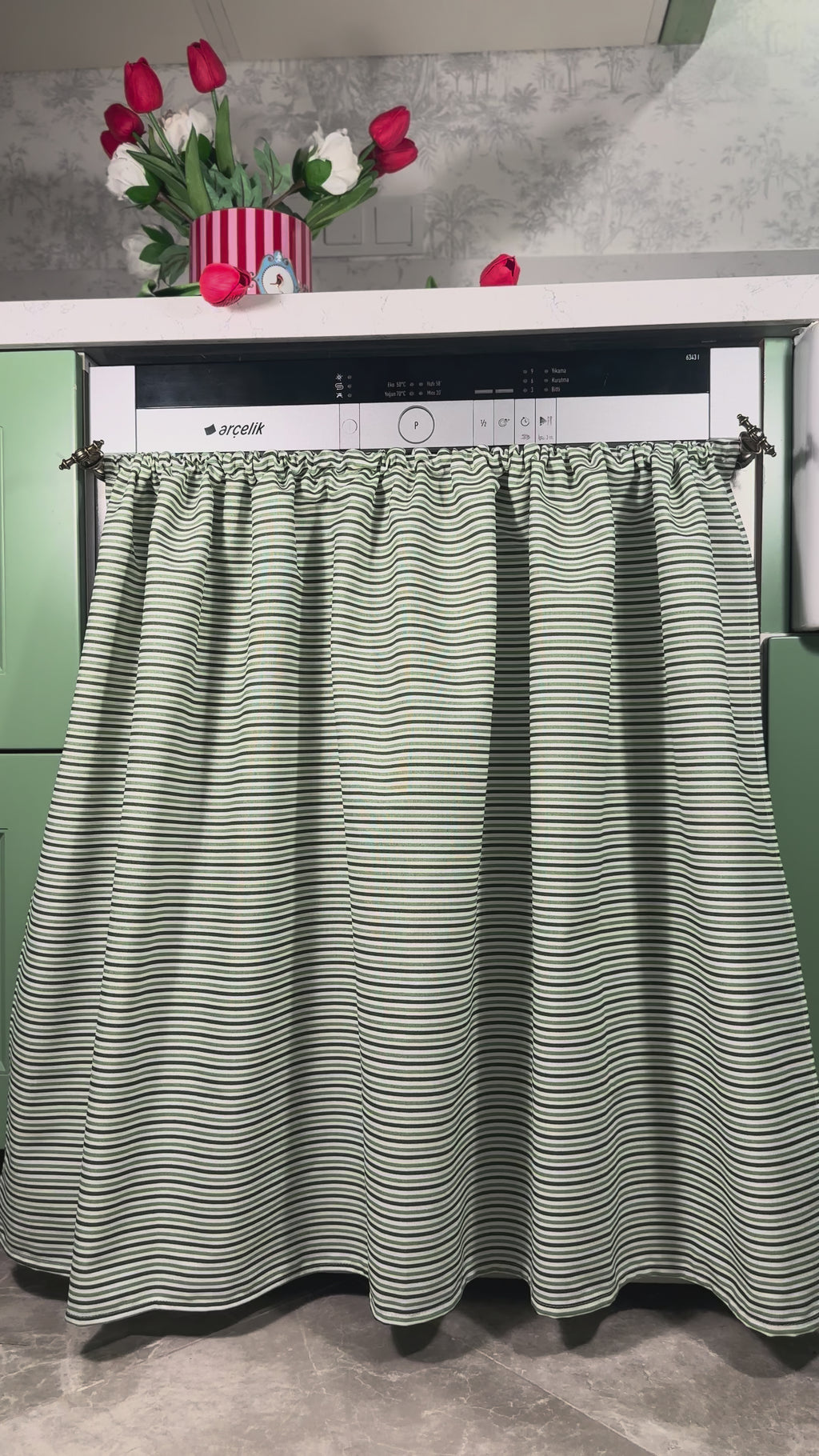 Mıknatıslı Bulaşık-Çamaşır-Kurutma Makinesi Perdesi French Linen (Yeşil)