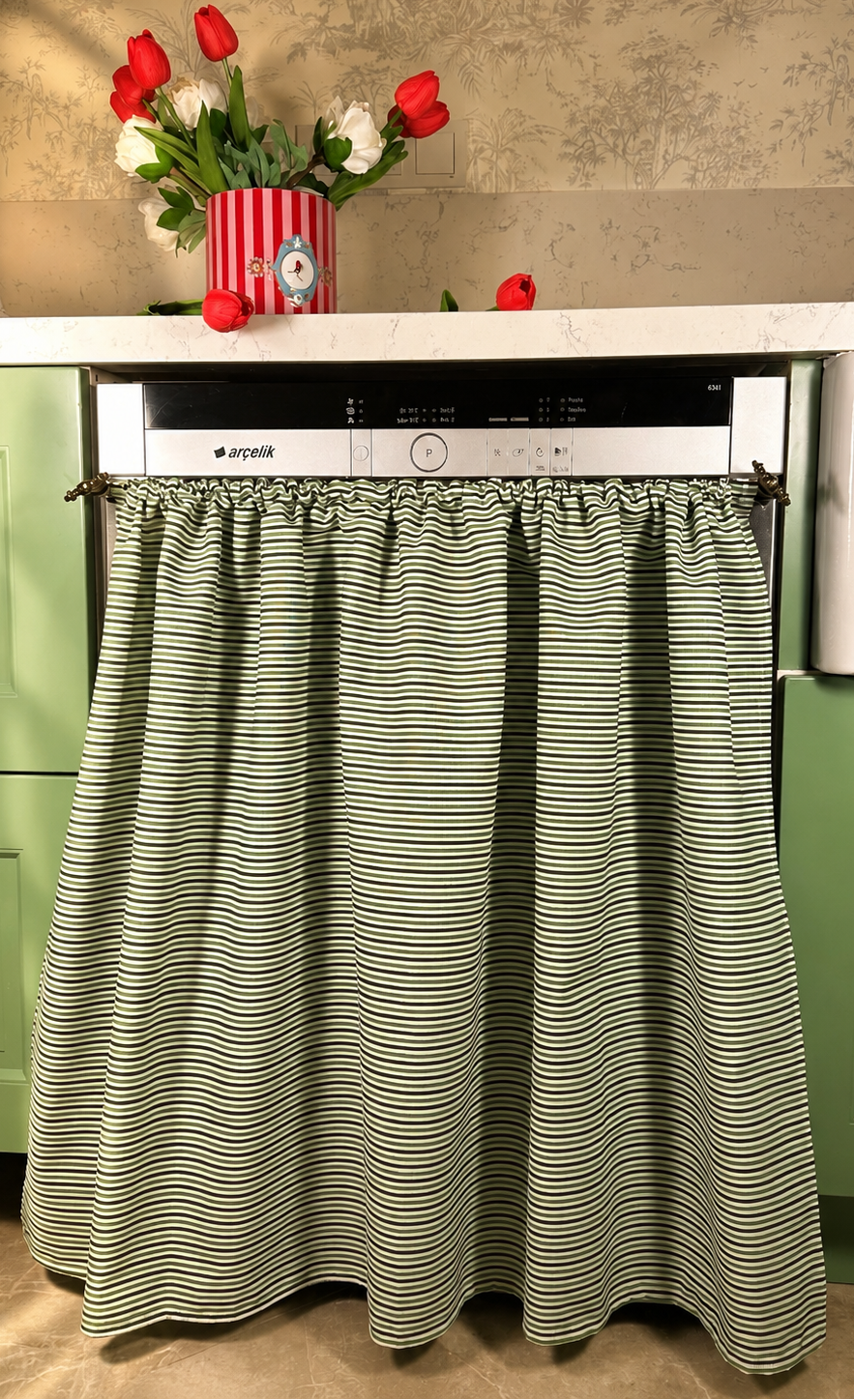 Mıknatıslı Bulaşık-Çamaşır-Kurutma Makinesi Perdesi French Linen (Yeşil)